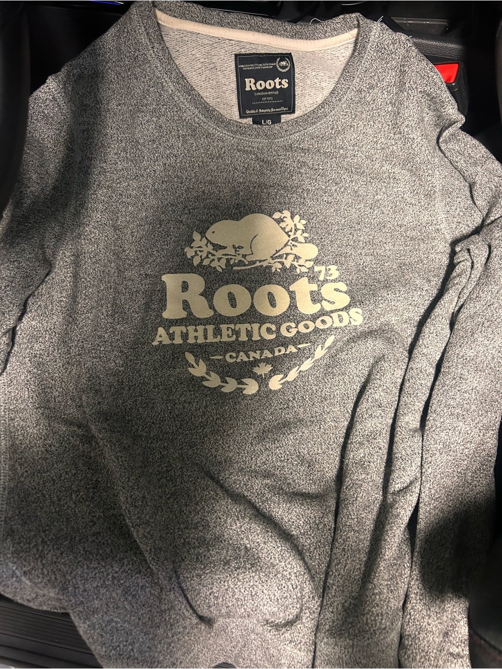 Roots Gray Crewneck Sweatshirt with Cream Logo